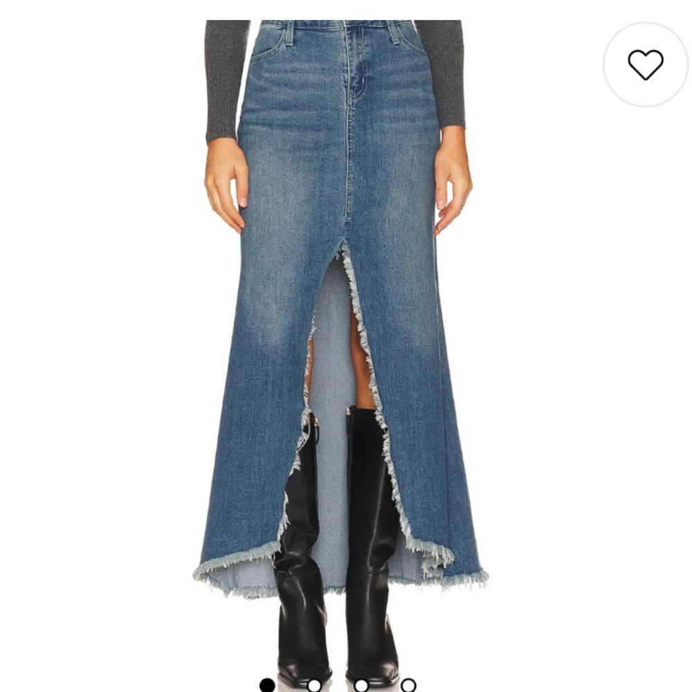Show Me Your Mumu Reba Maxi Skirt in Open Seas Blue Size 25 Denim Fringe Hem